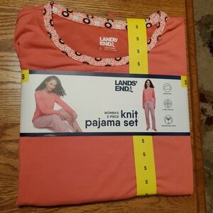 Lands' End Women's 2-Piece Knit  4-Way Stretch Coral Pink Small Pajama Set